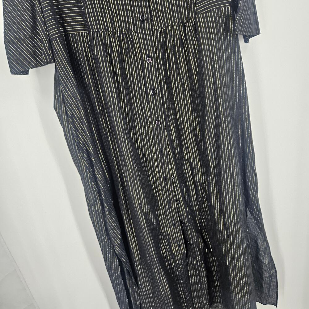 Marina Rinaldi Sport Shirt Dress Black Gold Metallic Striped Button Up Size 14 - Picture 3 of 11